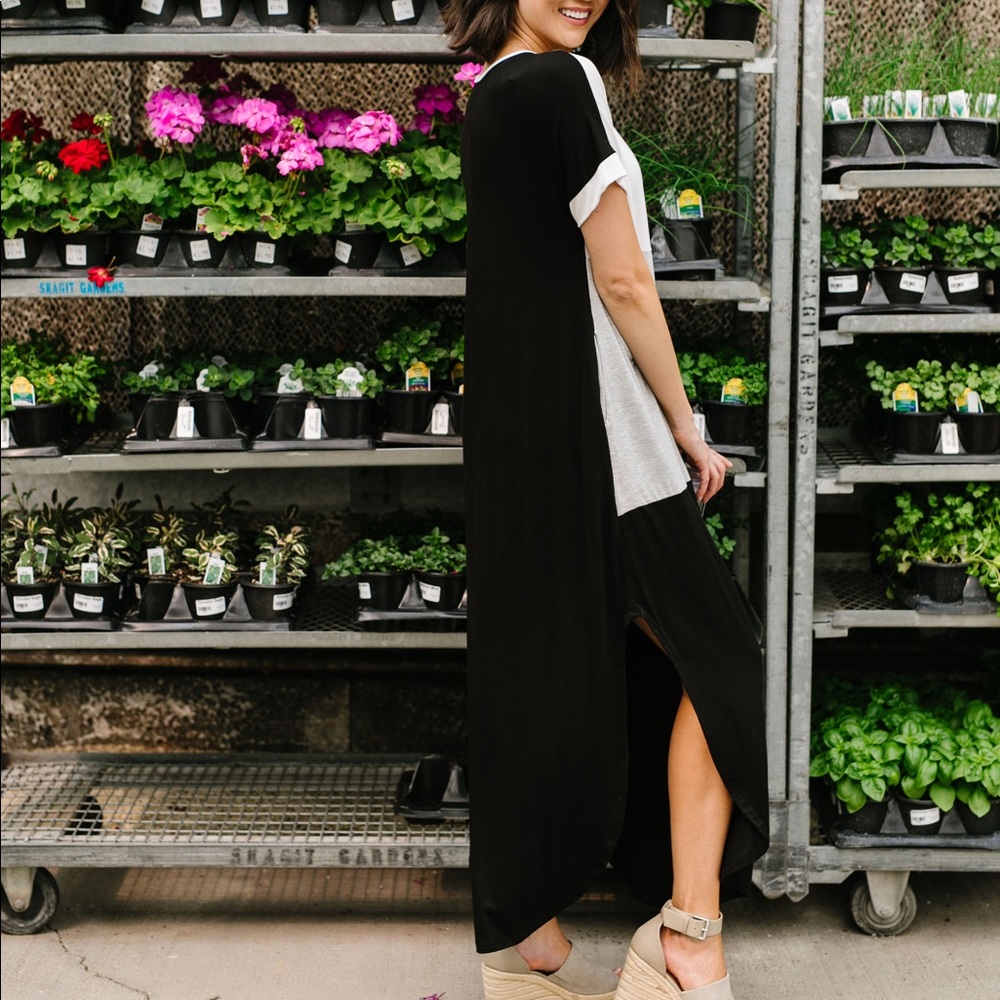 Black White Gray Color Block Maxi Dress - Picture 3 of 8